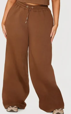 PrettyLittleThing Plus Embroidered Wide Leg Sweatpants Taupe