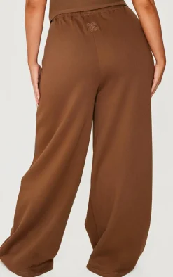 PrettyLittleThing Plus Embroidered Wide Leg Sweatpants Taupe