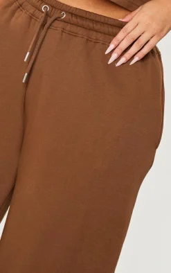 PrettyLittleThing Plus Embroidered Wide Leg Sweatpants Taupe