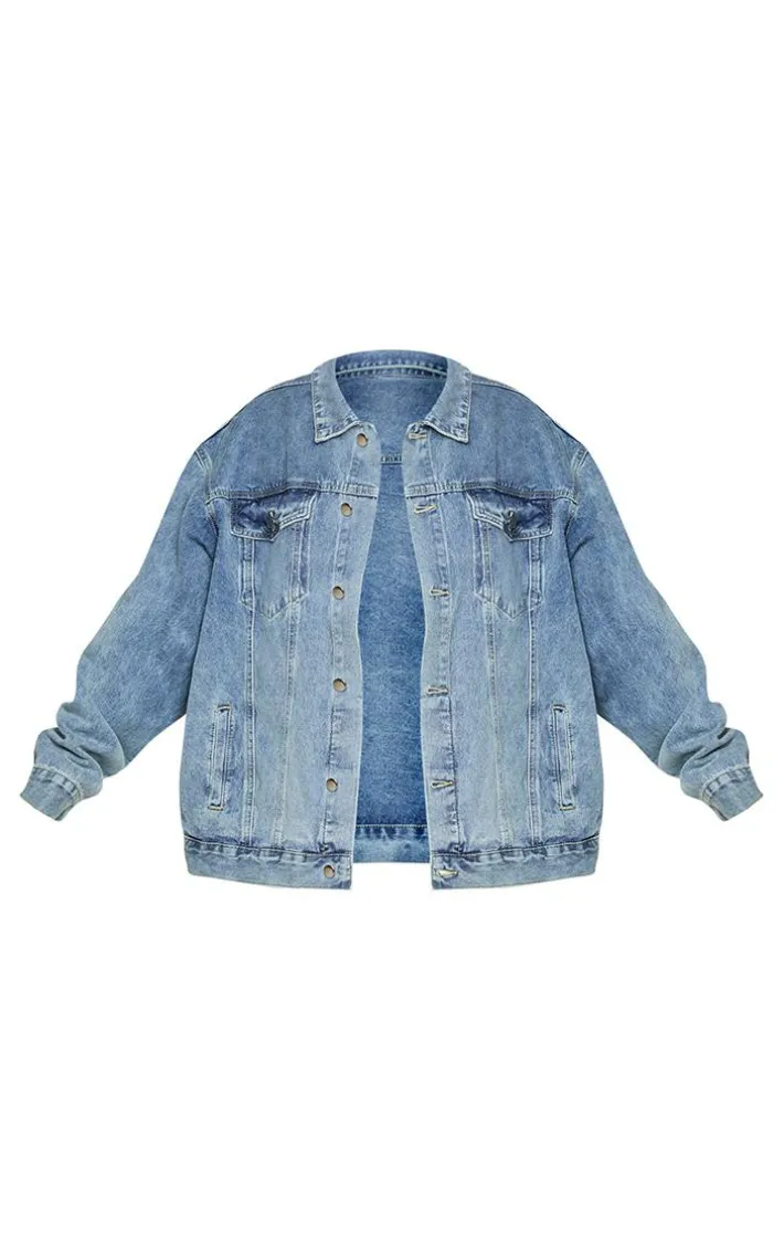 PRETTYLITTLETHING Plus Vintage Wash Oversized Boyfriend Denim Jacket