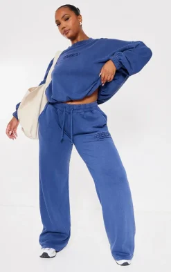 PrettyLittleThing Plus Embroidered Oversized Sweatshirt Washed Blue