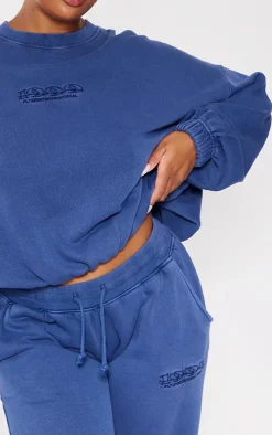 PrettyLittleThing Plus Embroidered Oversized Sweatshirt Washed Blue