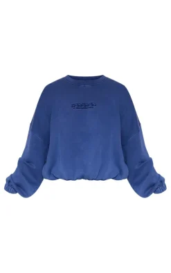 PrettyLittleThing Plus Embroidered Oversized Sweatshirt Washed Blue