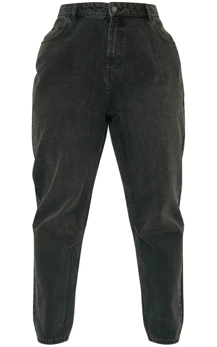 PRETTYLITTLETHING Plus Washed Black High Rise Mom Jeans
