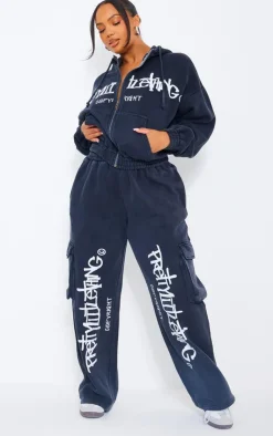 Outlet PrettyLittleThing Plus Cargo Straight Leg Sweatpants Washed Black