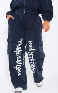 Outlet PrettyLittleThing Plus Cargo Straight Leg Sweatpants Washed Black