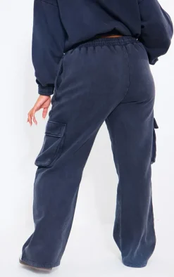 Outlet PrettyLittleThing Plus Cargo Straight Leg Sweatpants Washed Black