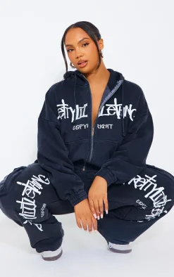 Outlet PrettyLittleThing Plus Cargo Straight Leg Sweatpants Washed Black