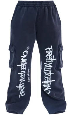 Outlet PrettyLittleThing Plus Cargo Straight Leg Sweatpants Washed Black