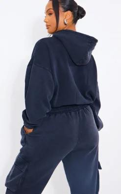 Outlet PrettyLittleThing Plus Zip Up Hoodie Washed Black