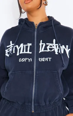 Outlet PrettyLittleThing Plus Zip Up Hoodie Washed Black