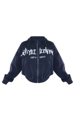Outlet PrettyLittleThing Plus Zip Up Hoodie Washed Black