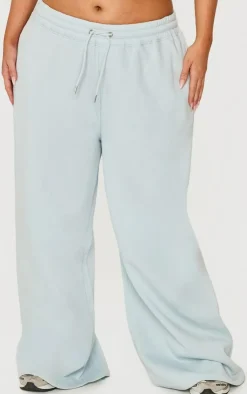 New PrettyLittleThing Plus Embroidered Wide Leg Sweatpants Washed Blue