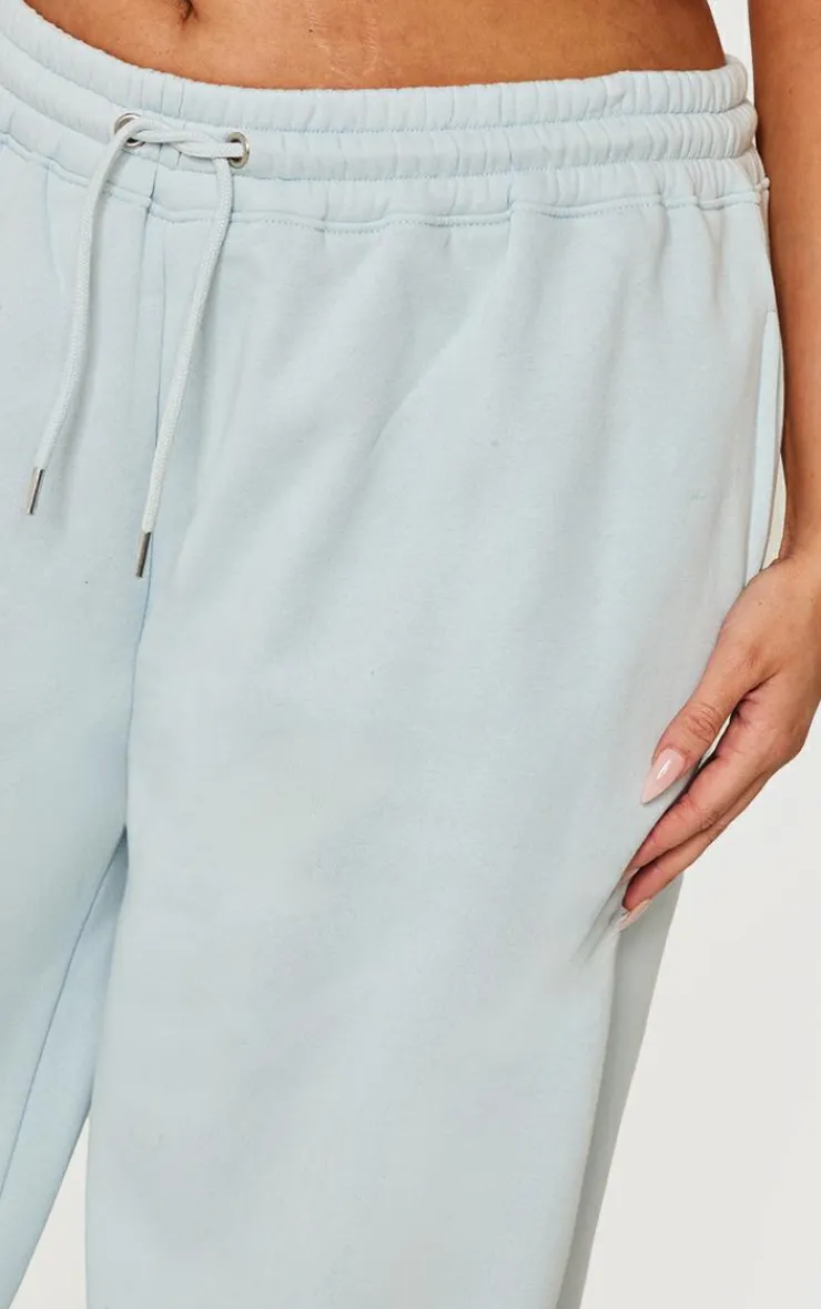 New PrettyLittleThing Plus Embroidered Wide Leg Sweatpants Washed Blue