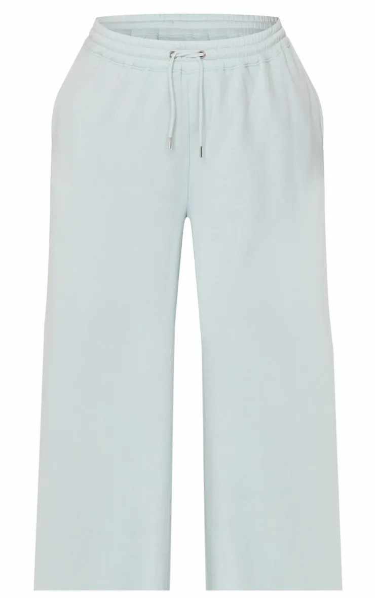 New PrettyLittleThing Plus Embroidered Wide Leg Sweatpants Washed Blue