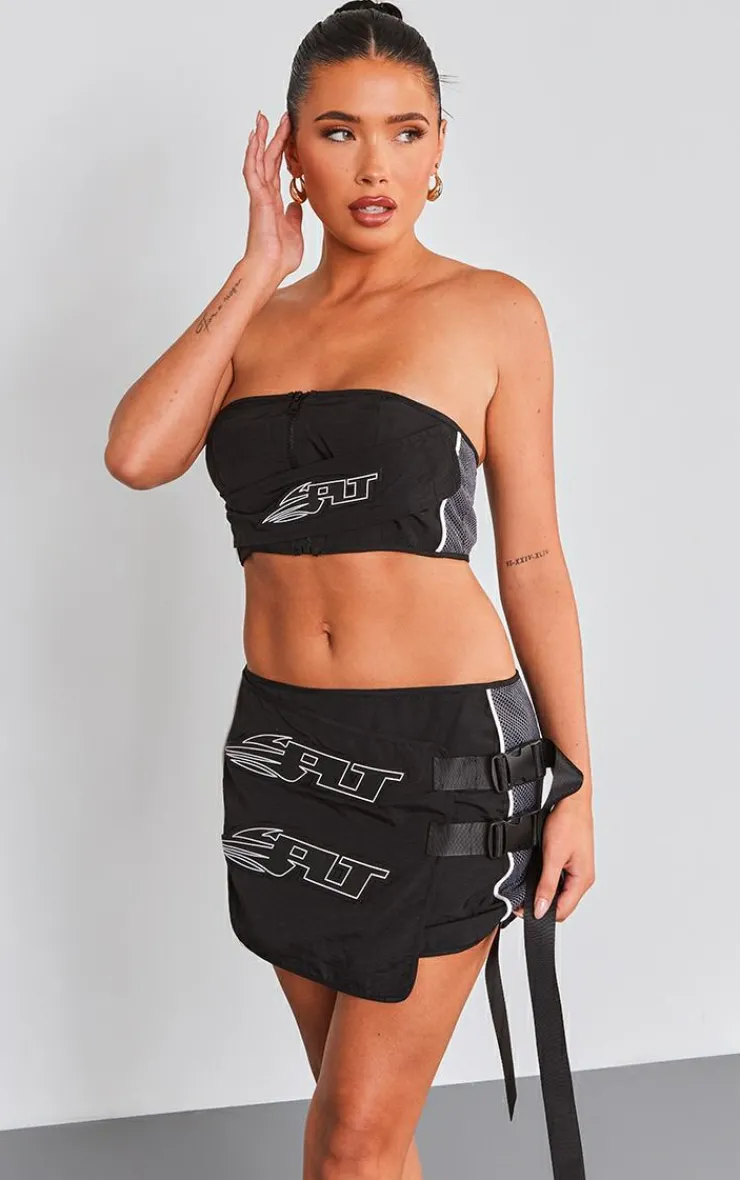 Sale PrettyLittleThing Premium Motocross Zip Bandeau Black