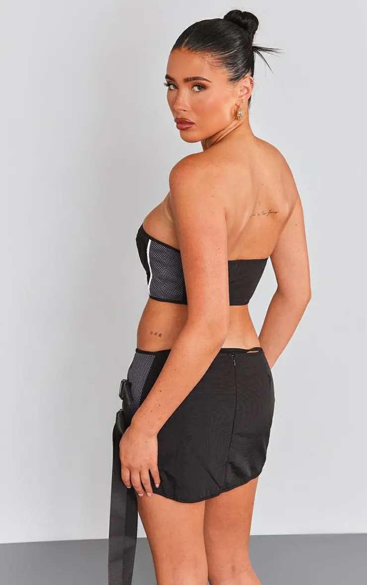 Sale PrettyLittleThing Premium Motocross Zip Bandeau Black