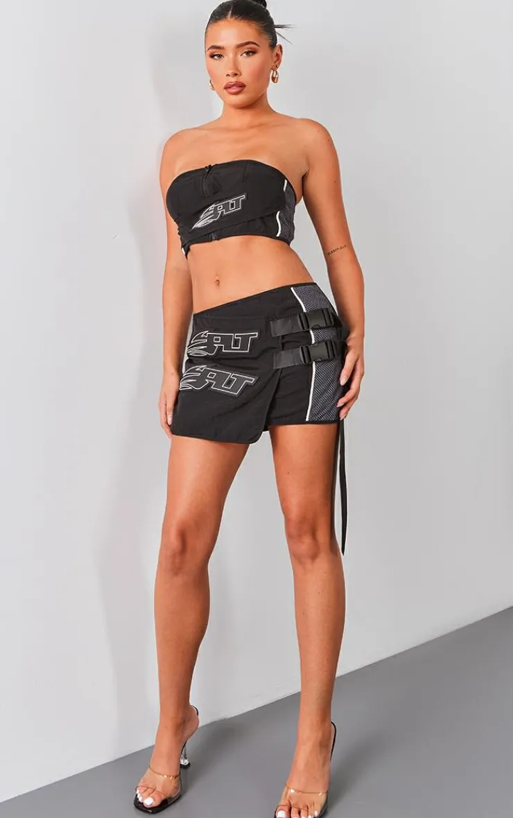 Sale PrettyLittleThing Premium Motocross Zip Bandeau Black