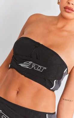 Sale PrettyLittleThing Premium Motocross Zip Bandeau Black