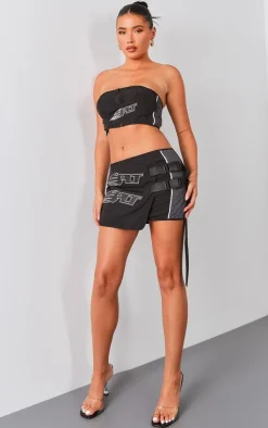 Clearance PrettyLittleThing Premium Motocross Wrap Buckle Front Micro Mini Skirt Black