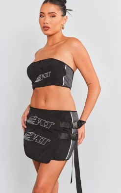 Clearance PrettyLittleThing Premium Motocross Wrap Buckle Front Micro Mini Skirt Black