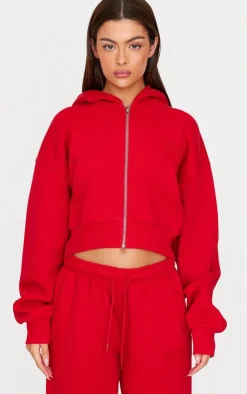 New PrettyLittleThing Borg Graphic Zip Up Hoodie Red