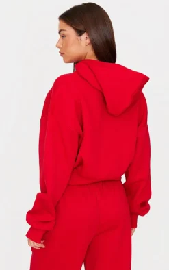 New PrettyLittleThing Borg Graphic Zip Up Hoodie Red