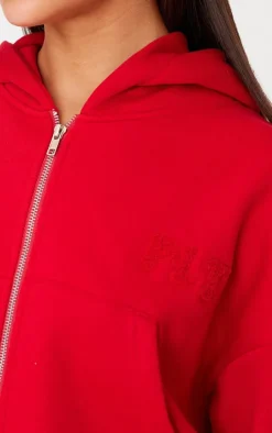 New PrettyLittleThing Borg Graphic Zip Up Hoodie Red