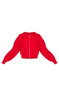 New PrettyLittleThing Borg Graphic Zip Up Hoodie Red