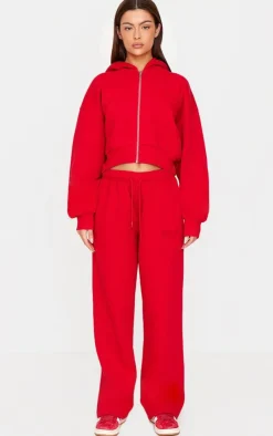 Outlet PrettyLittleThing Borg Graphic Wide Leg Sweatpants Red