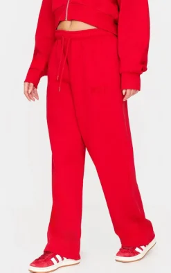 Outlet PrettyLittleThing Borg Graphic Wide Leg Sweatpants Red