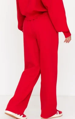 Outlet PrettyLittleThing Borg Graphic Wide Leg Sweatpants Red