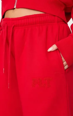 Outlet PrettyLittleThing Borg Graphic Wide Leg Sweatpants Red