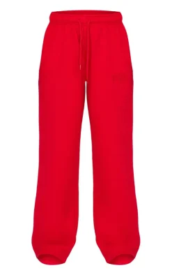 Outlet PrettyLittleThing Borg Graphic Wide Leg Sweatpants Red