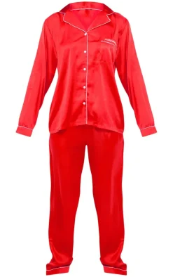 PrettyLittleThing Christmas Pajamas*Contrast Piping Satin Long PJ Set