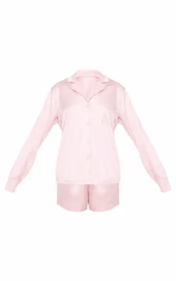 PRETTYLITTLETHING Rose Gold Satin Short Pj Set