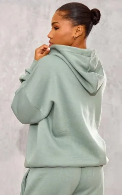 Online PrettyLittleThing Athletics Club Embossed Graphic Oversized Hoodie Sage