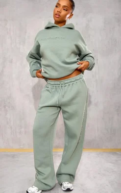 Online PrettyLittleThing Athletics Club Embossed Graphic Oversized Hoodie Sage