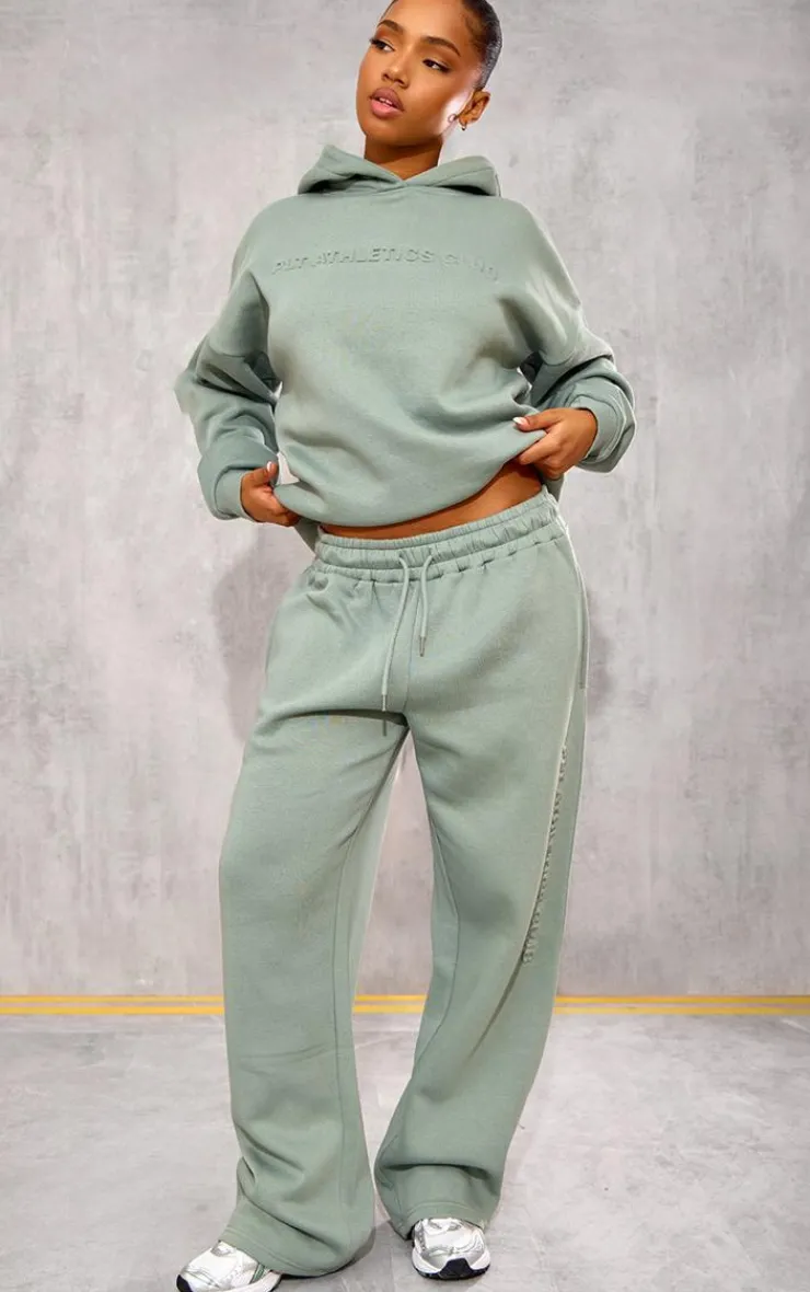 Online PrettyLittleThing Athletics Club Embossed Graphic Oversized Hoodie Sage