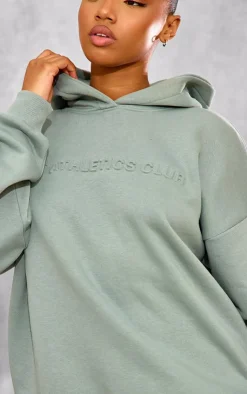 Online PrettyLittleThing Athletics Club Embossed Graphic Oversized Hoodie Sage