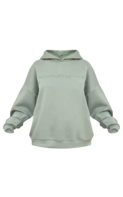 Online PrettyLittleThing Athletics Club Embossed Graphic Oversized Hoodie Sage