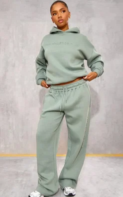 Sale PrettyLittleThing Athletics Club Embossed Straight Leg Sweatpants Sage