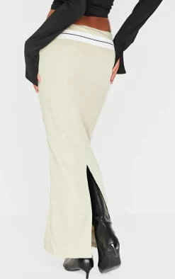 PRETTYLITTLETHING Sage Contrast Foldover Waistband Maxi Skirt
