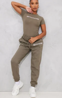 Discount PrettyLittleThing High Waist Cuffed Sweatpant Sage Khaki