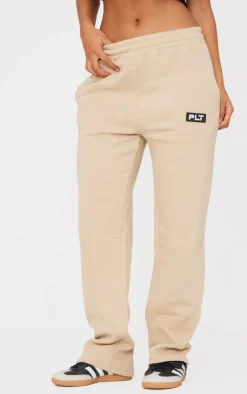 New PrettyLittleThing Badge Detailed Straight Leg Sweatpants Sand