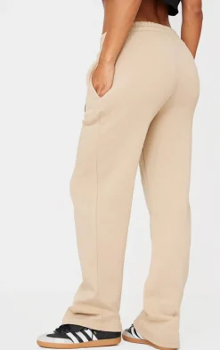 New PrettyLittleThing Badge Detailed Straight Leg Sweatpants Sand