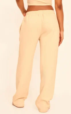 Discount PrettyLittleThing Embroidered Wide Leg Sweatpants Sand