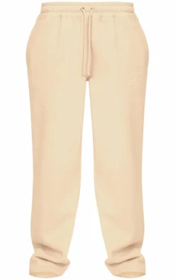 Discount PrettyLittleThing Embroidered Wide Leg Sweatpants Sand