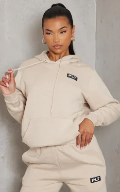 Best PrettyLittleThing Logo Badge Detail Oversized Hoodie Sand