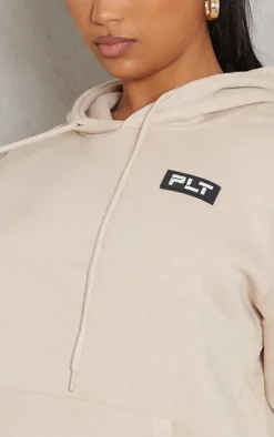 Best PrettyLittleThing Logo Badge Detail Oversized Hoodie Sand